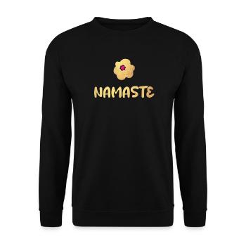 Namaste Yoga Blume Gold Meditation vibes om - Unisex Pullover - Schwarz - Vorne - Alina (178cm) & Michal (187cm)