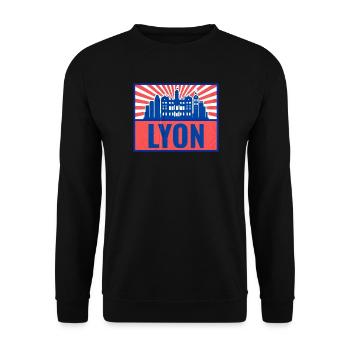 Lyon Skyline BlueRed Retro - Unisex Sweatshirt - black - Front - Alina (178cm) & Michal (187cm)