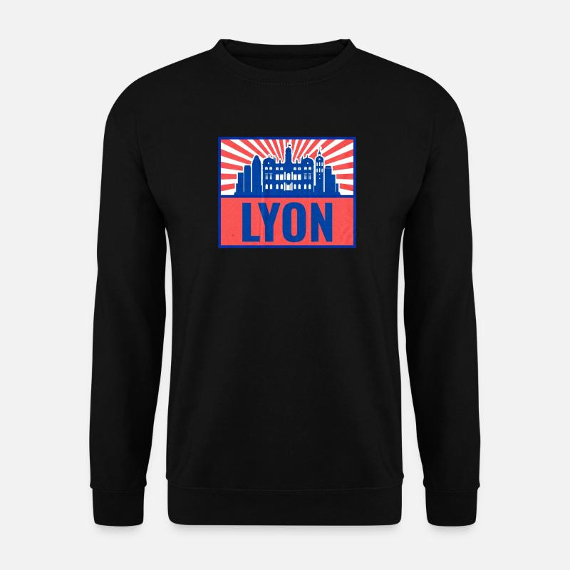 Lyon Skyline BlauRot Retro - Unisex Pullover - Schwarz