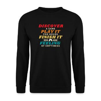 Entdecken Sie ein Spiel und beenden Sie es - Unisex Pullover - Schwarz - Vorne - Alina (178cm) & Michal (187cm)