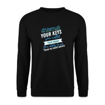 Schlüssel Wallet Handy Zitat Tee Art - Unisex Pullover - Schwarz - Vorne - Alina (178cm) & Michal (187cm)