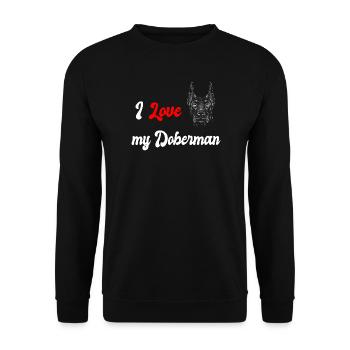 Ich liebe meinen Dobermann - Unisex Pullover - Schwarz - Vorne - Alina (178cm) & Michal (187cm)