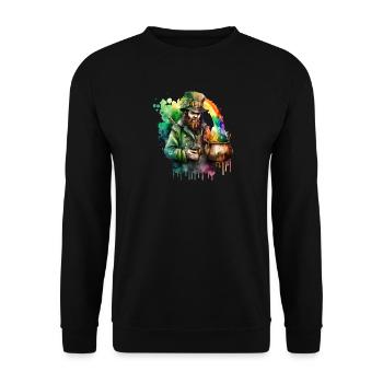 Leprechaun watercolors with hat and rainbow pot - Unisex Sweatshirt - black - Front - Alina (178cm) & Michal (187cm)