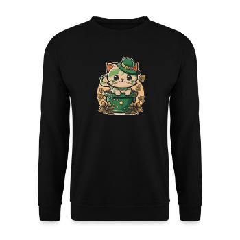 Chat dans le pot de fleurs Fête de la Saint-Patrick - Sweat-shirt Unisexe - noir - Devant - Alina (178cm) & Michal (187cm)