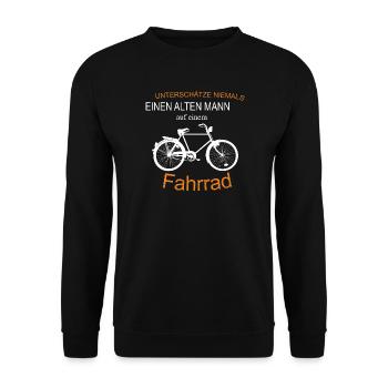 Unterschätze niemals einen alten Mann - Unisex Pullover - Schwarz - Vorne - Alina (178cm) & Michal (187cm)