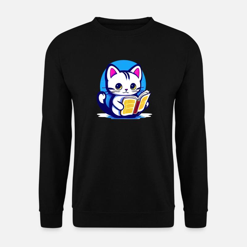 Katze liest ein Buch - Unisex Pullover - Schwarz