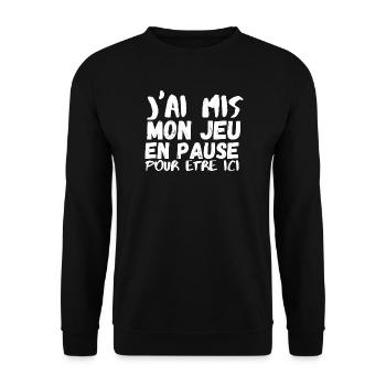 Pause for Here French Text Tee - Unisex Sweatshirt - black - Front - Alina (178cm) & Michal (187cm)