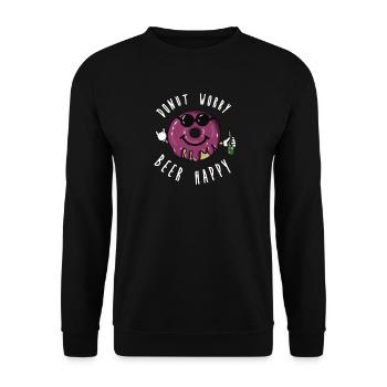 Donut worry, beer happy! Bier Spruch lustig - Unisex Pullover - Schwarz - Vorne - Alina (178cm) & Michal (187cm)