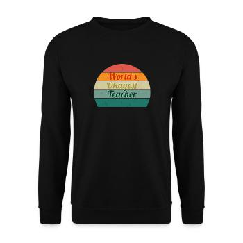 World's Okayest Teacher Retro Badge - Unisex Sweatshirt - black - Front - Alina (178cm) & Michal (187cm)