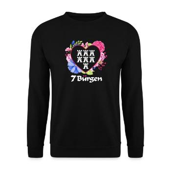 Siebenbürger Wappen mit Blumen Herz weiße Schrift - Unisex Pullover - Schwarz - Vorne - Alina (178cm) & Michal (187cm)