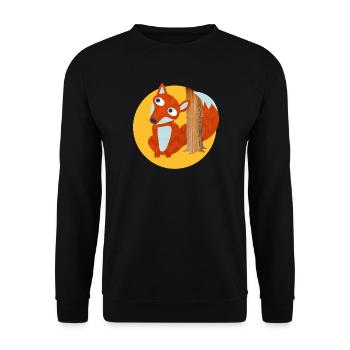 Fuchs Baumstamm Wald Kinderzimmer Comic Tierliebe - Unisex Pullover - Schwarz - Vorne - Alina (178cm) & Michal (187cm)