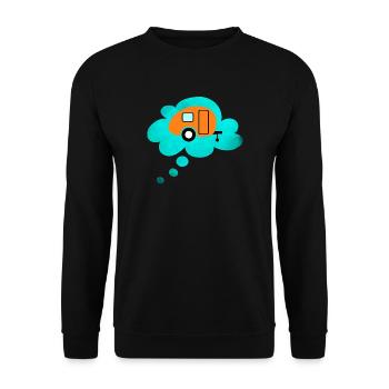 Caravan Wolke Denkblase Camping Retro Wohnwagen - Unisex Pullover - Schwarz - Vorne - Alina (178cm) & Michal (187cm)