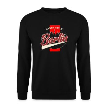 Berlin Urban Stil Retro Schrift - Unisex Pullover - Schwarz - Vorne - Alina (178cm) & Michal (187cm)
