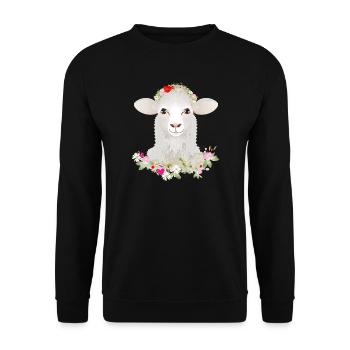 Un mouton mignon avec une couronne de printemps - Sweat-shirt Unisexe - noir - Devant - Alina (178cm) & Michal (187cm)