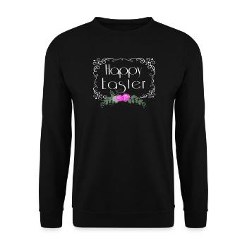 Happy Easter Blumen Oster Schriftzug - Unisex Pullover - Schwarz - Vorne - Alina (178cm) & Michal (187cm)