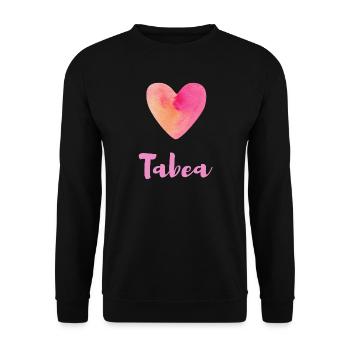 Tabea Rosa Herz Mädchen Geschenkidee Outfit - Unisex Pullover - Schwarz - Vorne - Alina (178cm) & Michal (187cm)