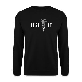 Just Screw It Screwdriver Humor DIY-Aussage - Unisex Pullover - Schwarz - Vorne - Alina (178cm) & Michal (187cm)