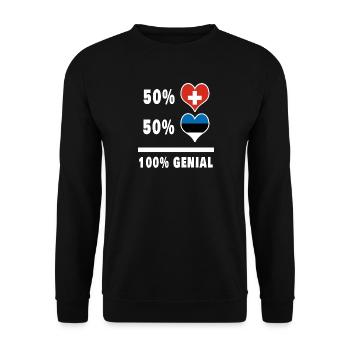Estland und Schweiz 100% Genial Flagge - Unisex Pullover - Schwarz - Vorne - Alina (178cm) & Michal (187cm)