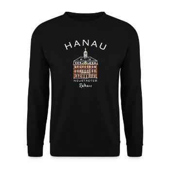 Hanau, Neustädter Rathaus, Hessen - Unisex Pullover - Schwarz - Vorne - Alina (178cm) & Michal (187cm)
