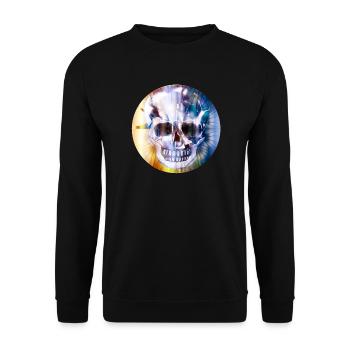 extravaganter Totenkopf in bunt schimmernder Farbe - Unisex Pullover - Schwarz - Vorne - Alina (178cm) & Michal (187cm)