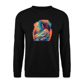 Frau mit Wellen aus Feuer und Wasser - Unisex Pullover - Schwarz - Vorne - Alina (178cm) & Michal (187cm)