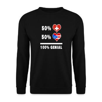 Puerto Rico und Schweiz 100% Genial Flagge - Unisex Pullover - Schwarz - Vorne - Alina (178cm) & Michal (187cm)