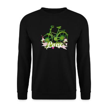 grünes Fahrrad mit ganz viel Liebe gestaltet - Unisex Pullover - Schwarz - Vorne - Alina (178cm) & Michal (187cm)