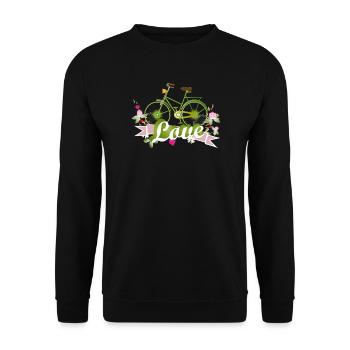 grünes Fahrrad mit ganz viel Liebe gestaltet - Unisex Pullover - Schwarz - Vorne - Alina (178cm) & Michal (187cm)