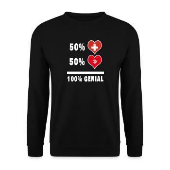 Tunesien und Schweiz 100% Genial Flagge - Unisex Pullover - Schwarz - Vorne - Alina (178cm) & Michal (187cm)
