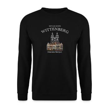 Wittenberg, Marktplatz mit Türmen der Stadtkirche - Unisex Pullover - Schwarz - Vorne - Alina (178cm) & Michal (187cm)