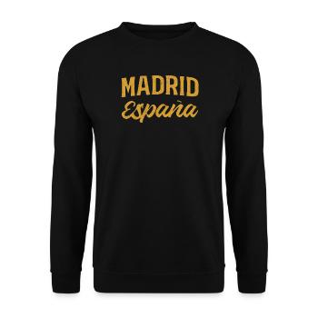 Madrid Spanien Gold Schrift - Unisex Pullover - Schwarz - Vorne - Alina (178cm) & Michal (187cm)
