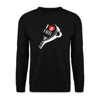 Bälle Schläger Ich Liebe Padel Herz Statement - Unisex Pullover - Schwarz - Vorne - Alina (178cm) & Michal (187cm)
