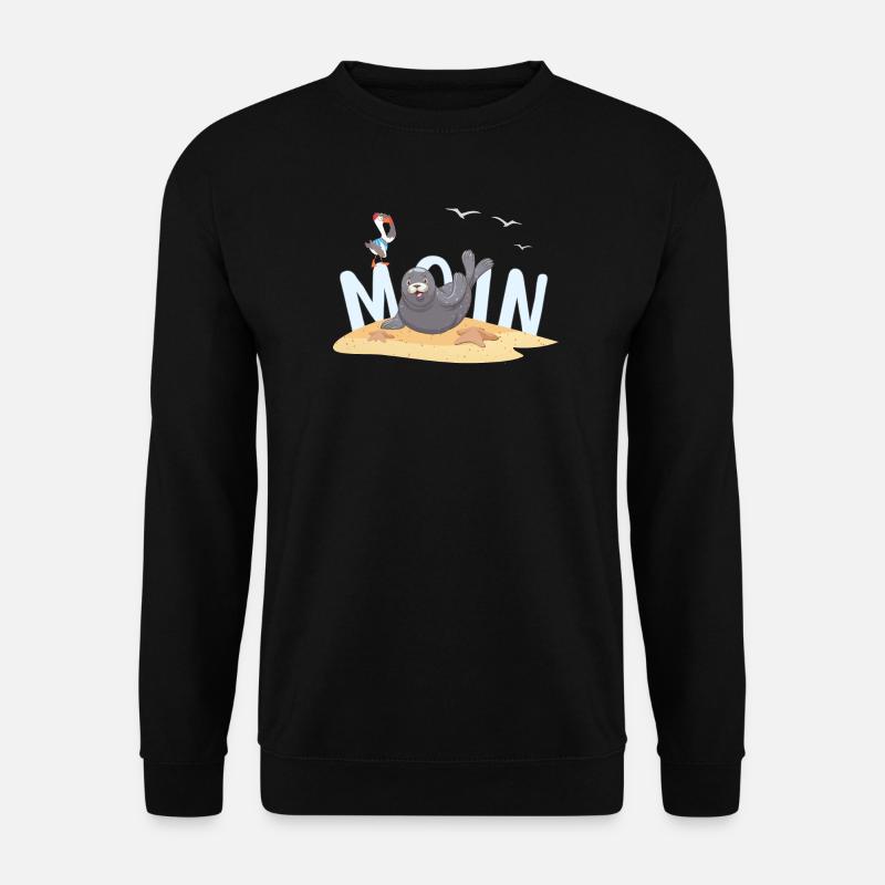 Moin Robbe Möwe Strand - Unisex Pullover - Schwarz