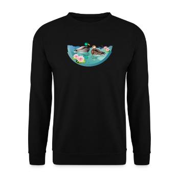 Couple de canards dans un étang aux canards avec nénuphars - Sweat-shirt Unisexe - noir - Devant - Alina (178cm) & Michal (187cm)
