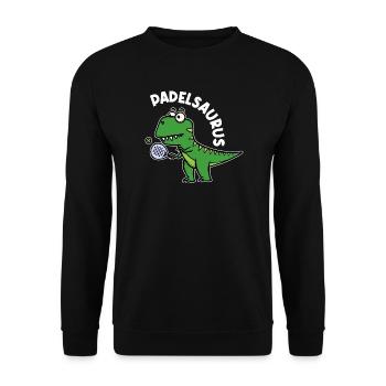 Padel Padelspiel Sport Spieler Dinosaurier Spruch - Unisex Pullover - Schwarz - Vorne - Alina (178cm) & Michal (187cm)