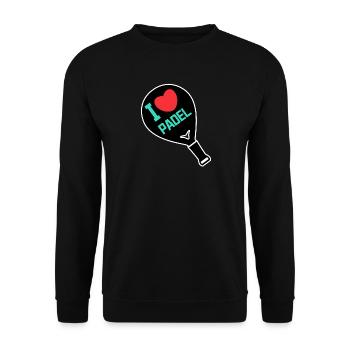 Schläger Spieler Herz Ich Liebe Padel Statement - Unisex Pullover - Schwarz - Vorne - Alina (178cm) & Michal (187cm)
