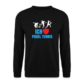 Herz Statement Spieler Ich Liebe Padel Padelteam - Unisex Pullover - Schwarz - Vorne - Alina (178cm) & Michal (187cm)