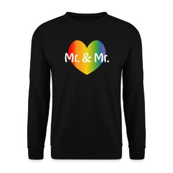 Regenbogen Mr and Mr 2 rainbow Herz schwule Hochze - Unisex Pullover - Schwarz - Vorne - Alina (178cm) & Michal (187cm)