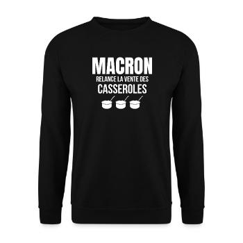 retraite, réforme des retraites, Macron - Sweat-shirt Unisexe - noir - Devant - Alina (178cm) & Michal (187cm)