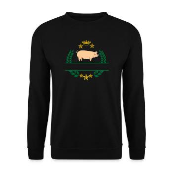 Cochon en couronne de laurier vert avec couronne jaune d’or - Sweat-shirt Unisexe - noir - Devant - Alina (178cm) & Michal (187cm)