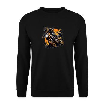 Motocross Fahrer Illustration Orange - Unisex Pullover - Schwarz - Vorne - Alina (178cm) & Michal (187cm)