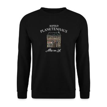 Alfeld Leine, Planetenhaus, Alles im Lot - Unisex Pullover - Schwarz - Vorne - Alina (178cm) & Michal (187cm)