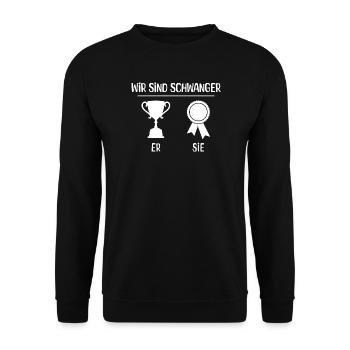 Baby Familienglück Elternteil Statement Schwanger - Unisex Pullover - Schwarz - Vorne - Alina (178cm) & Michal (187cm)