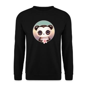 niedlicher Panda Bär mit einer Kirschblüte - Unisex Pullover - Schwarz - Vorne - Alina (178cm) & Michal (187cm)