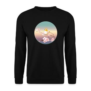 Canary with crown on cherry blossom branch - Unisex Sweatshirt - black - Front - Alina (178cm) & Michal (187cm)