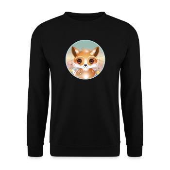 niedlicher Fuchs auf einer Blumenwiese im Frühling - Unisex Pullover - Schwarz - Vorne - Alina (178cm) & Michal (187cm)