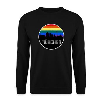 München Skyline Regenbogen - Unisex Pullover - Schwarz - Vorne - Alina (178cm) & Michal (187cm)