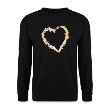 Cadre coeur rose décoré de fleurs abondantes - Sweat-shirt Unisexe - noir - Devant - Alina (178cm) & Michal (187cm)