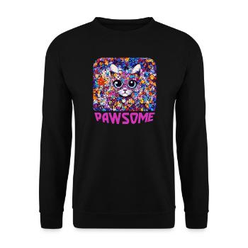 Pawsome - Katze in Blumen - Unisex Pullover - Schwarz - Vorne - Alina (178cm) & Michal (187cm)