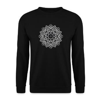 Gotisches Rosetten Kirchenfenster Ornament - Unisex Pullover - Schwarz - Vorne - Alina (178cm) & Michal (187cm)